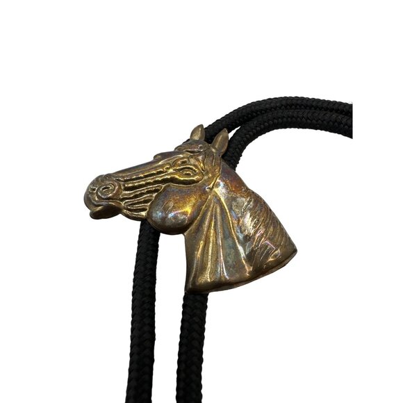 Kids Quarter Horse Head Bolo Tie Vintage Brassy Gold 26" Western - Picture 5 of 10